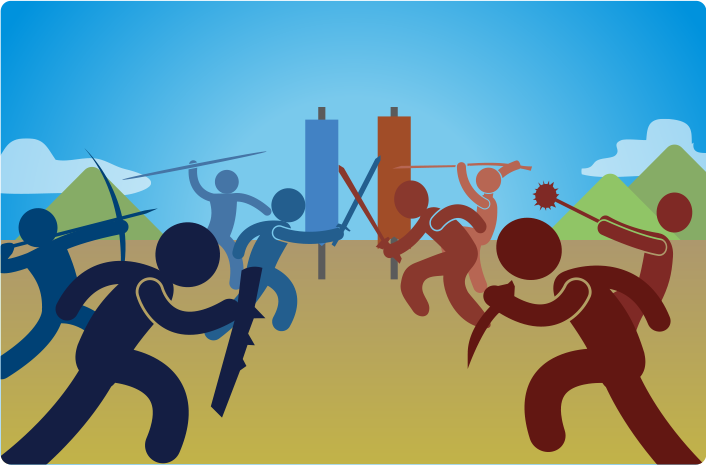 兩方人馬勢均力敵的示意圖。