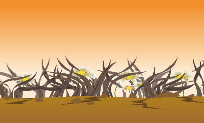 被焚風摧殘後的乾枯花卉示意圖