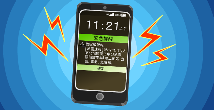 強震即時警報，能利用電信公司發出簡訊，即時通知民眾強震發生的訊息。