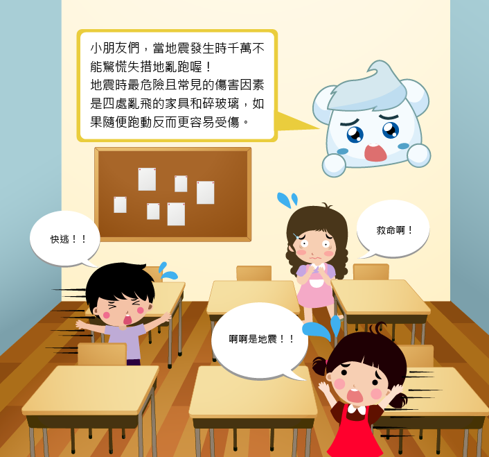 地震來時怎麼辦 當地震發生時千萬不能驚慌失措地亂跑。地震時最危險且常見的傷害因素是四處亂飛的家具和碎玻璃,如果隨便跑動反而更容易受傷
