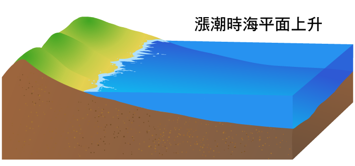 漲潮的時候海平面上升，海邊看不到沙灘