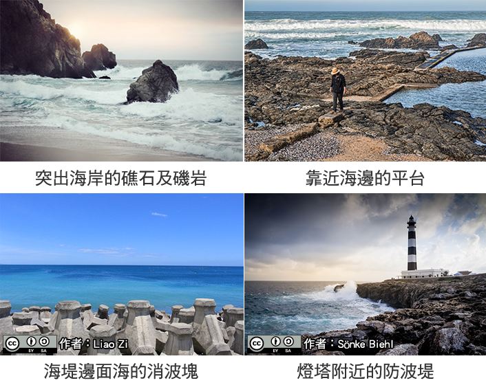 瘋狗浪常出現在突出海岸的礁石及磯岩、靠近海邊的平台、海堤邊面海的消波塊，以及燈塔附近的防坡堤